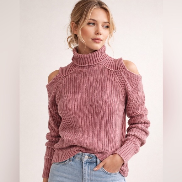Free People Sweaters - Free People Mauve Cold Shoulder Turtleneck Sweater